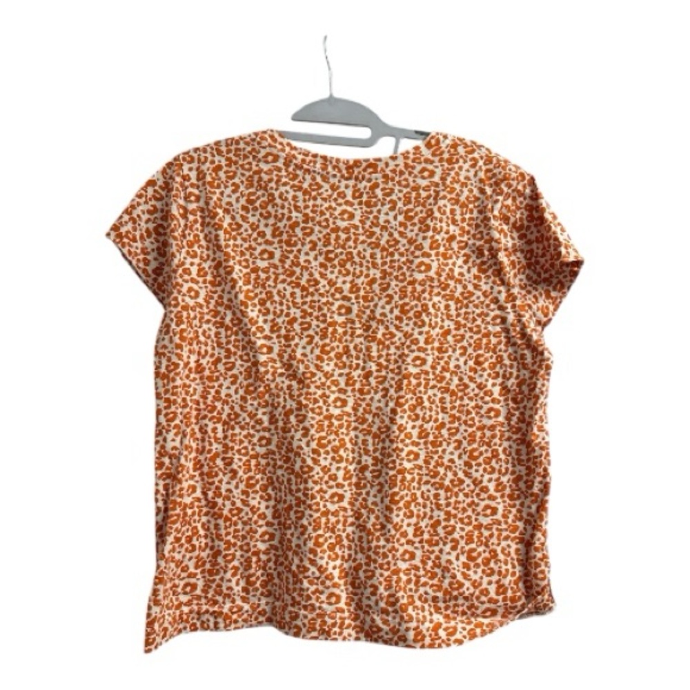 LOFT Vintage Soft Leopard Print Orange and White 100% Cotton V-Neck Tee - Picture 5 of 8